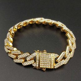 Karopel Fashion Luxury Men's Hip Hop Gold Color Iced 5a Cz Bling Heavy Miami Cuban Link Chain Bracelets Gift Of N jllFCZ
