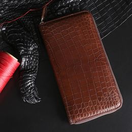 2023 New Black Crocodile belly wallet men's long non splicing brown business leisure multi card zipper handbag