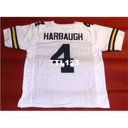 CUSTOM 3740 MICHIGAN WOLVERINES #4 JIM HARBAUGH BLUE WHITE College Jersey size s-4XL or custom any name or number jersey