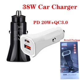 PD+PQ 2IN1 USB Car Charger For iphone 12 38W Quick Charge 3.0 Fast Charging Charger For samsung Auto Type C caharger QC Mobile Phone Charge