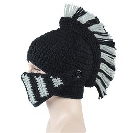 HanXi Fashion Roman Knight Cap for Men Yarn Handknitting Hat with mask Y201024