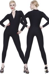 sexy zentai costumes UK - Black Lycra Spandex Catsuit Costume With Front Zipper Unisex Sexy Body Suit Yoga Costumes No Head Hand Foot Halloween Party Fancy Dress Cosplay Bodysuit P450