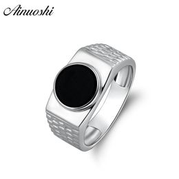 AINOUSHI 925 Sterling Silver Men Wedding Engagement Ring Black Solitiare Male Silver Birthday Party Girl Ring Girls Jewelry Y200106