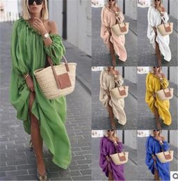 Women Dresses Fashion Trend Slash Neck Solid Color Long Dresses Designer Spring Female Casual Half Sleeve Multiple Styles Dresses