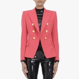 HIGH QUALITY Newest Designer Blazer Women's Double Breasted Metal Lion Buttons Slim Fitting Blazer Jacket Watermelon Red 201201
