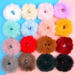 Girls Scrunchies solid Hair Tie Elastic hairbands wool fur Hair Band Warm Rubber Ponytail Holder Hair Accessories 16 Colours