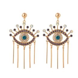 Dangle & Chandelier Trendy Rhinestone Eye Statement Long Tassel Earrings For Women Fashion Personality Drop Oorbellen