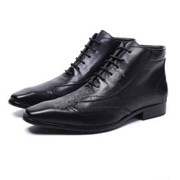 Lace Up Business Short Boots Winter Casual Office Men Shoes Fashion Party Leather Boots Large Size Motorcycle Brogue Boots