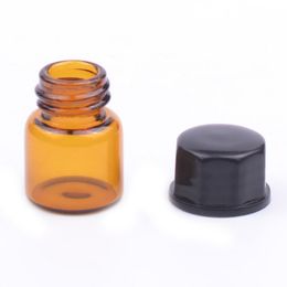 1ml Empty Glass Amber Essential Oil Bottles Mini Jars Vials with Cap for Cosmetic Perfume WB3299