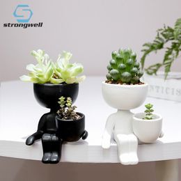 Strongwell Nordic Humanoid Ceramic Flower Pot Creative Craft Plant Pot Planter Flowerpot Vase Home Decoration Birthday Gift Cute Y200709