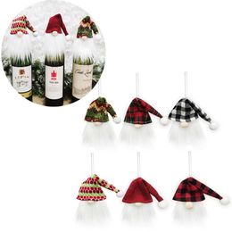 Christmas Gnome Wine Bottle Cover Toppers Santa Hat Xmas Tree Hanging Decor Festival Party Decoration JK2011PH