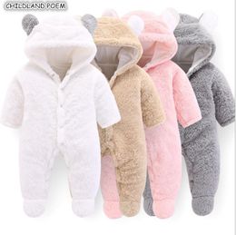New Born Clothes Winter Newborn For Animal Fleece Soft Thicken Girl Romper Hooded Baby Jumpsuit Boys 201029