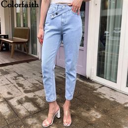 Colorfaith Women Jeans Denim Casual Vintage Korean Style Blue High Waist Pants for Ladies Grils Ankle Length Jeans LJ200808