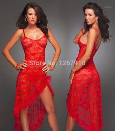 Women's Sleepwear Wholesale- ! Plus Size Lace White Sexy Robe Gown Set Red Long Nightgown Dress Nightie Nightwear Women Lingerie Langerie1