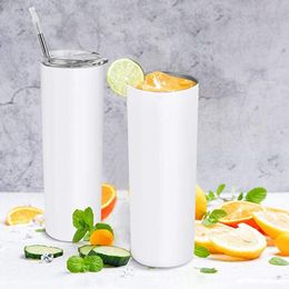 moq 100pcs custom 20oz sublimation skinny tumblers straight tapered blank white skinny tumbler with lid straw rubber bottom