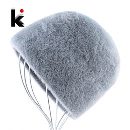 Women's Faux Fur Knitted Hat Winter Warm Fluffy Solid Colour Skullis Beanies Ladies Streetwear Knitting Caps Women Bonnet Femme Y201024