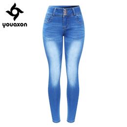 2143 Youaxon New Arrived Plus Size Faded Jeans For Women Stretchy Push Up Denim Skinny Pants Trousers LJ201029