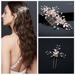 Hair Clips & Barrettes Krasivaya 3Pc Set Rose Gold Pearl Combs For Bridal Wedding Wear Headpiece Ornments Jewellery