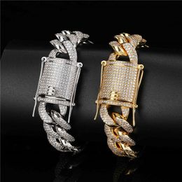 16mm 7/8inch Gold Plated Bling Diamond Stone CZ Cuban Bracelet Chain for Men Women Hip Hop Jewellery Wholesale