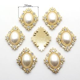 Fashion Hot 20Pcs 26mm diamond Alloy Diy jewelry Accessories Flat Back Imitation pearls Base Settings Wholesale Handmade Fitting