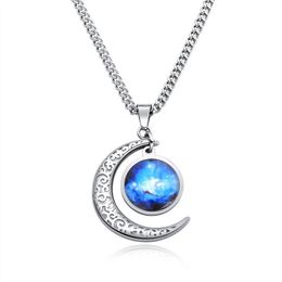 New fashion stylish designer silver stainless steel lovely moon pendant necklace for women men girls students with chain