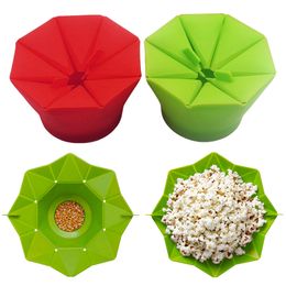 Kitchen Tool Silicone Popcorn bowl Home Microwaveable Pop Corn Maker Bowl Microwave Safe Popcorn Bakingwares Bucket Red Green 201214