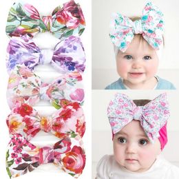 Baby Girl Big Bows Hairband Floral Soft Headband Elastic Newborn Turban Infant Flower Printed Headwear Hair Accessories 24 Designs