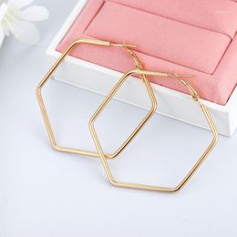 Hoop & Huggie Vintage Earrings For Women Accessories Personality Simple Metal Hexagon Geometric Fashion Jewellery Gift Gold Color1