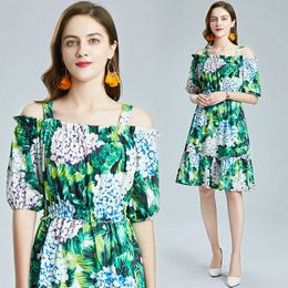 Strapless Floral Dress Summer Womens Off-shoulder Ruffle Dress High-end Fashion Sexy Lady Dresses Party Holiday Dresses
