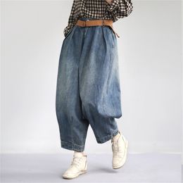 Johnature Women Denim Pants Blue Pockets Vintage Trouser Spring New Button Fly Wide Leg Pants For Women Clothing Jeans LJ200811