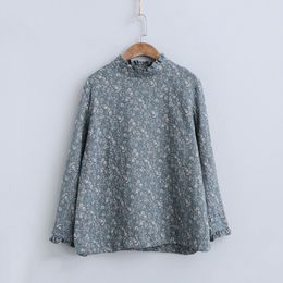 Johnature Vintage T-Shirts New Casual Cotton Long Sleeve Female Print Floral Spring O-neck Loose Women Cloths Chinese Style 201028