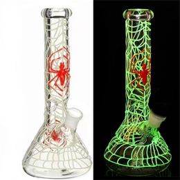 wholesale Glow In The Dark Beaker Bong 10 inch Spider shape Glass Water Bongs Downstem 14mm male Bowl Dab Rig Oil Rig