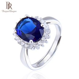 Bague Ringen Classic Real S925 Sterling Silver Ring Blue Aquamatine Gemstone Jewellery for Women Party Weddings gift wholesale Y200321