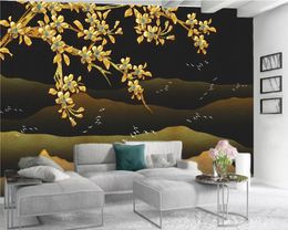 3d Photo Wallpaper Mural Golden Flower Landscape 3d Wallpaper Indoor TV Background Wall Decoration 3d Mural Wallpaper