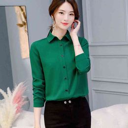 Green Blouse Women Chiffon Office Career Shirts Tops Fashion Casual Long Sleeve Blouses Femme Blusa NS4318 H1230