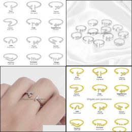 friendship bands Australia - Band Rings Jewelry Minimalist Small Open Gold Sier Color 12 Star Signs Finger Birthday Friendship Gift Personality Zodiac Sign Ring Drop Del