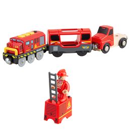 Firefighting Electric Train Toys Set Train Diecast Slot Toy Fit for Standard Wooden Train Track Railway LJ200930