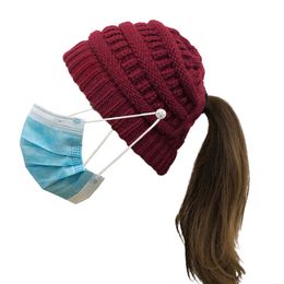 -Новая мода дизайн высококачественные женские маски вязаная шапка растягивающие ткани зимние расколотые шерстяные шапки