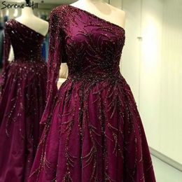 Dubai Design Wine Red A-Line Prom Dresses One-Shoulder Sexy Luxury Prom Gowns 2020 Serene Hill LJ201123