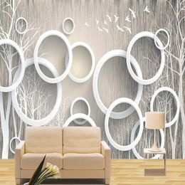 Custom Mural Wallpaper Modern Abstract Art Circle Forest Photo Wall Murals Living Room TV Sofa Background Wall Painting Frescoes