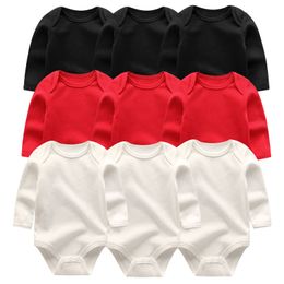 Solid Colour Baby Rompers Cute 3pcs/lots Newborn Baby Girls boys Clothes Long Sleeve Cotton Baby Jumpsuit Clothing 201023