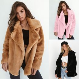2020 Women Winter Plush Coat Soft Women Fur Jackets Turn Down Collar Warm Outwear Casual Female Pink Black Brown Coats LJ201201