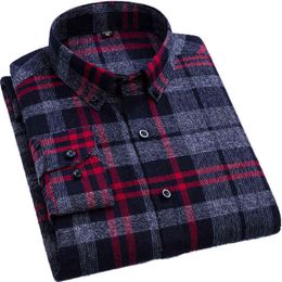 AOLIWEN brand men 100% cotton red navy blue plaid long sleeve shirt 7XL spring autumn casual sweat absorbent soft slim fit shirt G0105