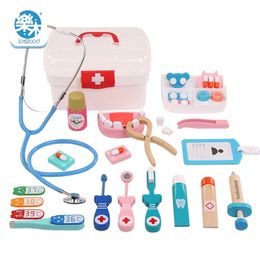 Wooden toys Funny children kids play Real Life Cosplay Doctor Dentist toys Medicine BoxPretend Doctor Play toys for baby gif LJ201012