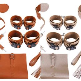 Nxy Sm Bondage Bdsm Set Pu Leather Handcuffs Blindfold Shackles Cross Buckle Whip Exotic Accessories Sex Toys for Adults 18 1223