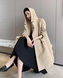 NEW classic! fashion England design trench coat/women high quality hooded cotton long style jacket/double breasted loose fit trench for women B2201F400 S-XXL