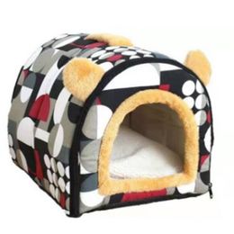Comfortable Warm Cave Lovely Bow Design Puppy Winter Bed Kennel Fleece Soft Nest Small Medium Dog House For Cat 201201