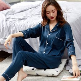 Winter 100% Cotton Pyjama for Women PJ Full Sleeves Homewear Blue Pijama Mujer Invierno Pure Cotton Sleepwear 2PCS Pyjama Femme 201217