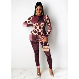 Women Sexy Night Club Wear Sexy Sheer Mesh Jumpsuits Fall Winter Long Sleeve Overalls Sexy Skinny Bodysuits S-2XL Print Leggings