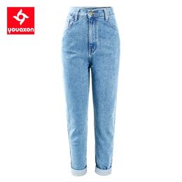 1886 Youaxon Cotton Vintage High Waist Mom Baggy Jean`s Blue Denim Pants Boyfriend Jean Femme Jeans For Girls 220310